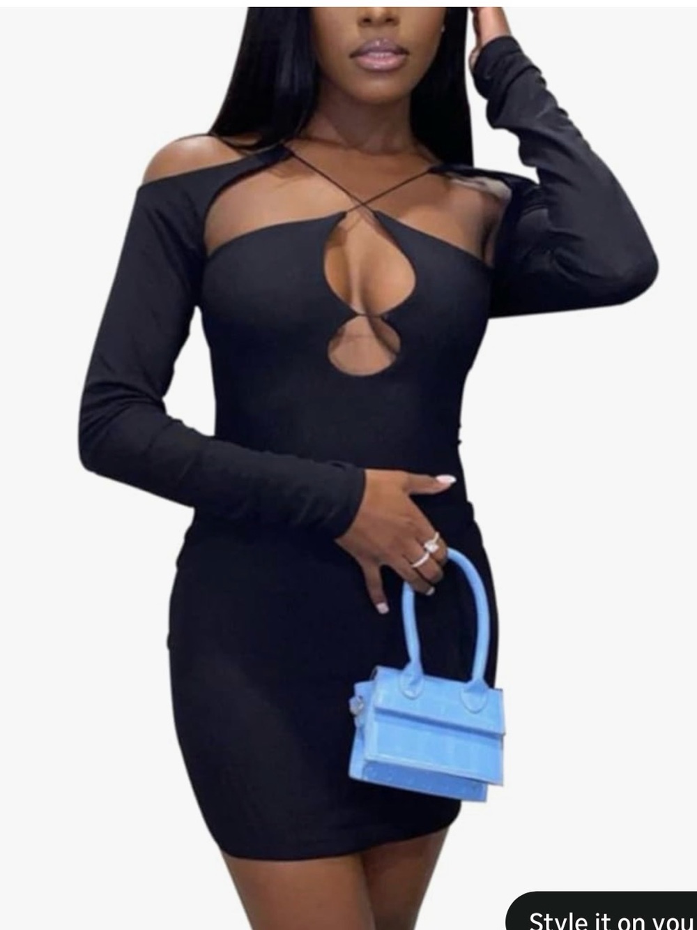 Black Off Shoulder Long Sleeve Cutout Crisscross Backless Mini Dress XL